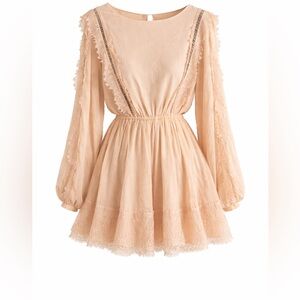 Love Shack Fancy Peach Lace Mini Dress Boho Romantic Long Sleeve